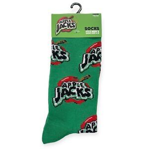 Kellogg’s Apple Jacks Men’s Green Fun Print Novelty Crew Socks Shoe Size 6-12